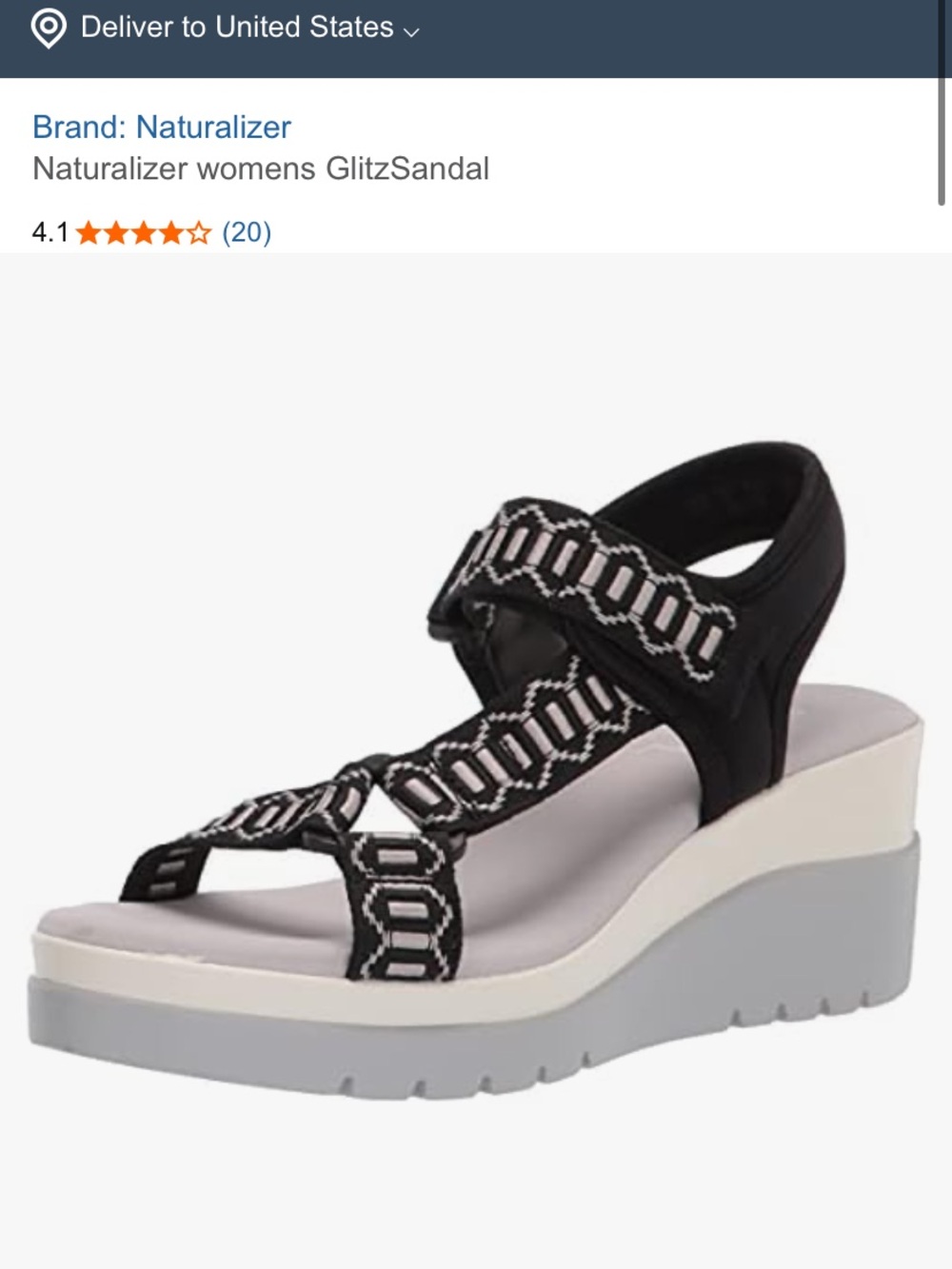 Naturalizer Black and White Patterned Strap Wedge Sandal